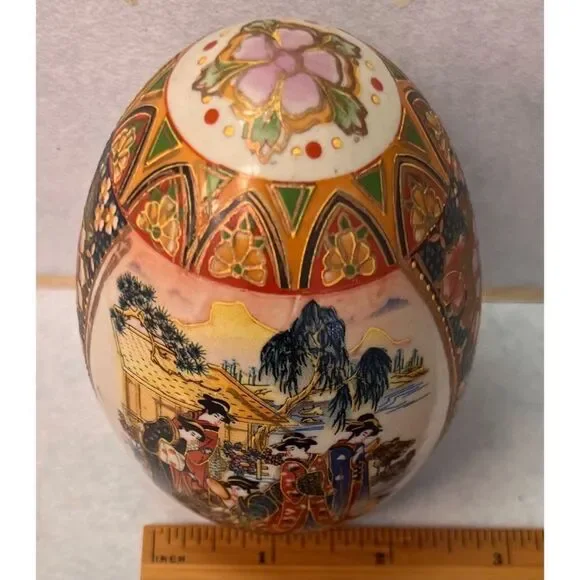 Royal Satsuma Egg Hand Painted Gold Trim Geisha Girls Japan - Picture 7 of 8